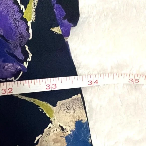 Vtg Maggie Lawrence Floral Maxi Skirt Elastic Waist Navy Purple USA Made - Picture 6 of 7